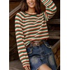 image:imagechouyatou Womens 2025 Fall Outfits Contrast Striped Sweater Y2K Colorful Knit Long Sleeve Pullover Jumper TopsGreen