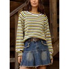 image:imagechouyatou Womens 2025 Fall Outfits Contrast Striped Sweater Y2K Colorful Knit Long Sleeve Pullover Jumper TopsYellow