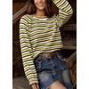 image:imagechouyatou Womens 2025 Fall Outfits Contrast Striped Sweater Y2K Colorful Knit Long Sleeve Pullover Jumper TopsYellow