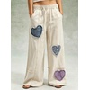 image:imagechouyatou Womens Boho Patch Baggy Jeans Y2k Fringe Wide Leg Denim PantsBeige