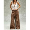 image:imagechouyatou Womens Boho Patch Baggy Jeans Y2k Fringe Wide Leg Denim PantsBrown