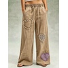 image:imagechouyatou Womens Boho Patch Baggy Jeans Y2k Fringe Wide Leg Denim PantsKhaki