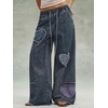 image:imagechouyatou Womens Boho Patch Baggy Jeans Y2k Fringe Wide Leg Denim PantsVintage Blue