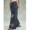 image:imagechouyatou Womens Boho Patch Baggy Jeans Y2k Fringe Wide Leg Denim PantsVintage Blue