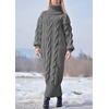 image:imagechouyatou Womens Chunky Turtleneck Sweater Dress Cable Knit Maxi Long Pullover Sweater DressGrey