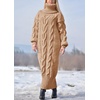 image:imagechouyatou Womens Chunky Turtleneck Sweater Dress Cable Knit Maxi Long Pullover Sweater DressKhaki