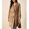 image:imagechouyatou Womens Double Breasted Mid Long Wool Trench Pea Coat OvercoatCamel