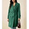 image:imagechouyatou Womens Double Breasted Mid Long Wool Trench Pea Coat OvercoatGreen