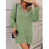 image:imagechouyatou Womens Fall Polo Collared Sweater Dress Winter Pullover Mini Ribbed Knit Dress with PocketGreen