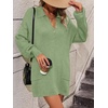 image:imagechouyatou Womens Fall Polo Collared Sweater Dress Winter Pullover Mini Ribbed Knit Dress with PocketGreen