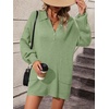 image:imagechouyatou Womens Fall Polo Collared Sweater Dress Winter Pullover Mini Ribbed Knit Dress with PocketGreen