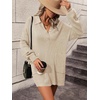 image:imagechouyatou Womens Fall Polo Collared Sweater Dress Winter Pullover Mini Ribbed Knit Dress with PocketKhaki