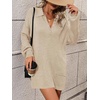 image:imagechouyatou Womens Fall Polo Collared Sweater Dress Winter Pullover Mini Ribbed Knit Dress with PocketKhaki