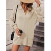 image:imagechouyatou Womens Fall Polo Collared Sweater Dress Winter Pullover Mini Ribbed Knit Dress with PocketKhaki