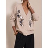 image:imagechouyatou Womens Floral Embroidery Cardigan Sweater V Neck Knitted JacketApricot