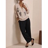 image:imagechouyatou Womens Floral Embroidery Cardigan Sweater V Neck Knitted JacketApricot