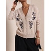 image:imagechouyatou Womens Floral Embroidery Cardigan Sweater V Neck Knitted JacketApricot
