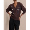 image:imagechouyatou Womens Floral Embroidery Cardigan Sweater V Neck Knitted JacketCoffee
