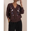 image:imagechouyatou Womens Floral Embroidery Cardigan Sweater V Neck Knitted JacketCoffee