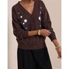 image:imagechouyatou Womens Floral Embroidery Cardigan Sweater V Neck Knitted JacketCoffee