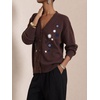 image:imagechouyatou Womens Floral Embroidery Cardigan Sweater V Neck Knitted JacketCoffee