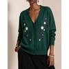 image:imagechouyatou Womens Floral Embroidery Cardigan Sweater V Neck Knitted JacketDark Green