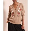 image:imagechouyatou Womens Floral Embroidery Cardigan Sweater V Neck Knitted JacketKhaki