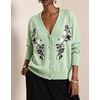 image:imagechouyatou Womens Floral Embroidery Cardigan Sweater V Neck Knitted JacketLight Green