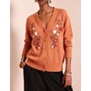 image:imagechouyatou Womens Floral Embroidery Cardigan Sweater V Neck Knitted JacketOrange