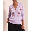 image:imagechouyatou Womens Floral Embroidery Cardigan Sweater V Neck Knitted JacketPurple