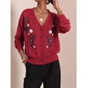 image:imagechouyatou Womens Floral Embroidery Cardigan Sweater V Neck Knitted JacketRed