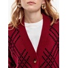image:imagechouyatou Womens Retro Plaid Button Down Cardigans Color Block Knit Cardigan Sweater Trench Coat OuterwearRed