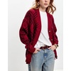 image:imagechouyatou Womens Retro Plaid Button Down Cardigans Color Block Knit Cardigan Sweater Trench Coat OuterwearRed