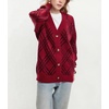 image:imagechouyatou Womens Retro Plaid Button Down Cardigans Color Block Knit Cardigan Sweater Trench Coat OuterwearRed