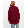 image:imagechouyatou Womens Retro Plaid Button Down Cardigans Color Block Knit Cardigan Sweater Trench Coat OuterwearRed