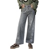 image:imagechouyatou Floral Embroidered Wide Leg Jeans High Waisted Denim Ankle JeansGrey