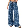 image:imagechouyatou Women Boho Floral Print Denim Pants Casual Loose Wide Leg JeansBlue