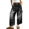 image:imagechouyatou Women Wide Leg Jeans Y2K Distressed Cargo Ankle Denim PantsBlack