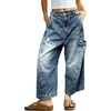 image:imagechouyatou Women Wide Leg Jeans Y2K Distressed Cargo Ankle Denim PantsBlue