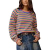 image:imagechouyatou Womens 2025 Fall Outfits Contrast Striped Sweater Y2K Colorful Knit Long Sleeve Pullover Jumper TopsBlue