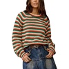 image:imagechouyatou Womens 2025 Fall Outfits Contrast Striped Sweater Y2K Colorful Knit Long Sleeve Pullover Jumper TopsGreen