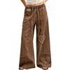 image:imagechouyatou Womens Boho Patch Baggy Jeans Y2k Fringe Wide Leg Denim PantsBrown