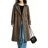 image:imagechouyatou Womens Casual Double Breasted Wool Blend Coat Midi Long OvercoatBrown
