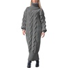 image:imagechouyatou Womens Chunky Turtleneck Sweater Dress Cable Knit Maxi Long Pullover Sweater DressGrey