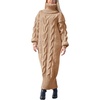 image:imagechouyatou Womens Chunky Turtleneck Sweater Dress Cable Knit Maxi Long Pullover Sweater DressKhaki