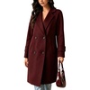 image:imagechouyatou Womens Double Breasted Mid Long Wool Trench Pea Coat OvercoatWine Red