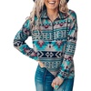 image:imagechouyatou Womens Ethnic Color Block Aztec Printed 14 Zip Pullover Sweatshirt HoodieBlue