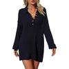 image:imagechouyatou Womens Fall Polo Collared Sweater Dress Winter Pullover Mini Ribbed Knit Dress with PocketBlack