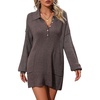 image:imagechouyatou Womens Fall Polo Collared Sweater Dress Winter Pullover Mini Ribbed Knit Dress with PocketGrey