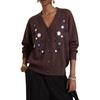 image:imagechouyatou Womens Floral Embroidery Cardigan Sweater V Neck Knitted JacketCoffee